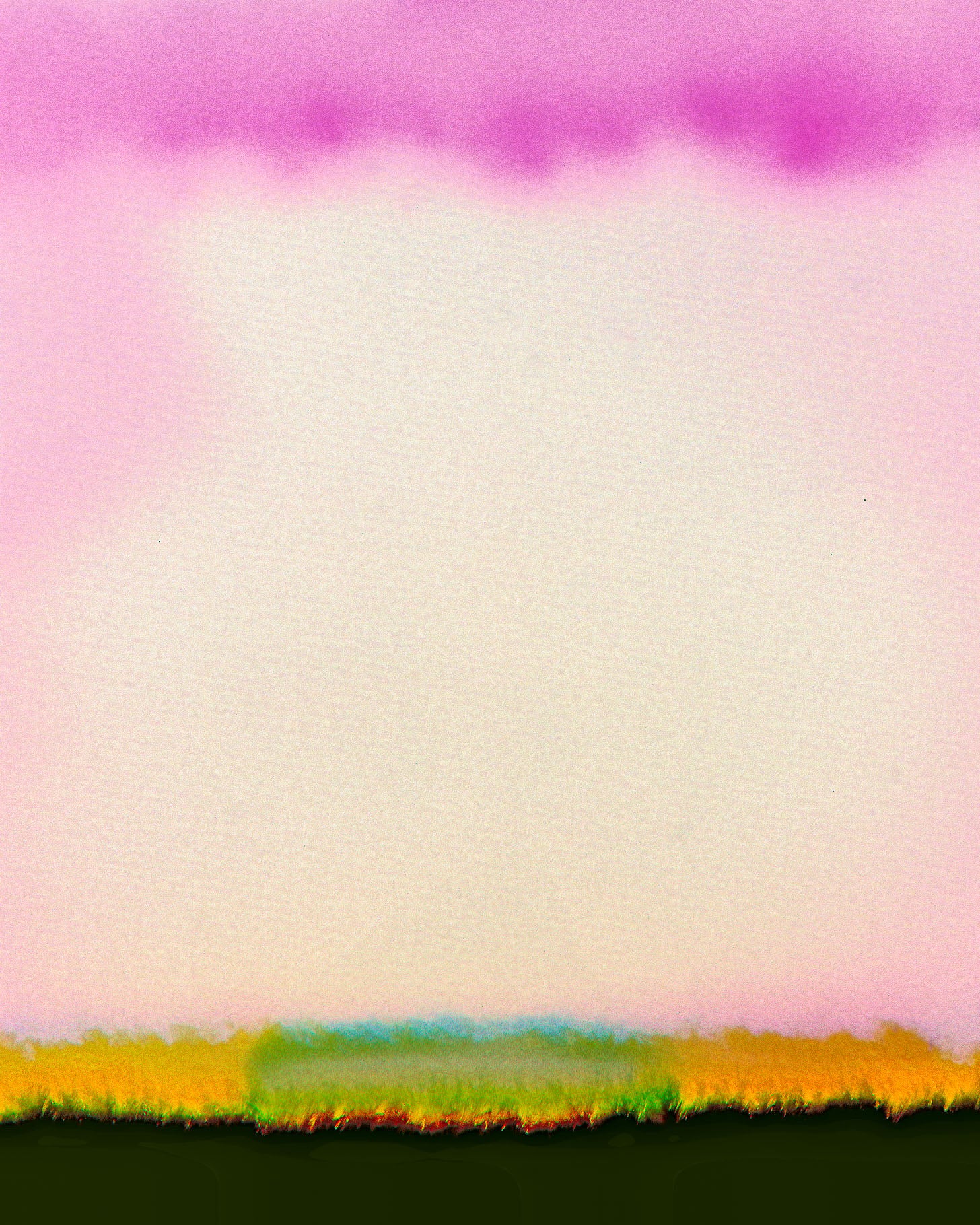 This image features "Heavy Cloud I," an artwork that conveys solitude with a vast expanse of soft, warm hues. At the bottom, there’s a hint of bright, fiery colours like a distant horizon, and above, a stretch of deep pink resembles a brooding cloud. The colours suggest a quiet moment of introspection, with the dark cloud promising a clearing of lighter shades, symbolising hope amidst solitude.