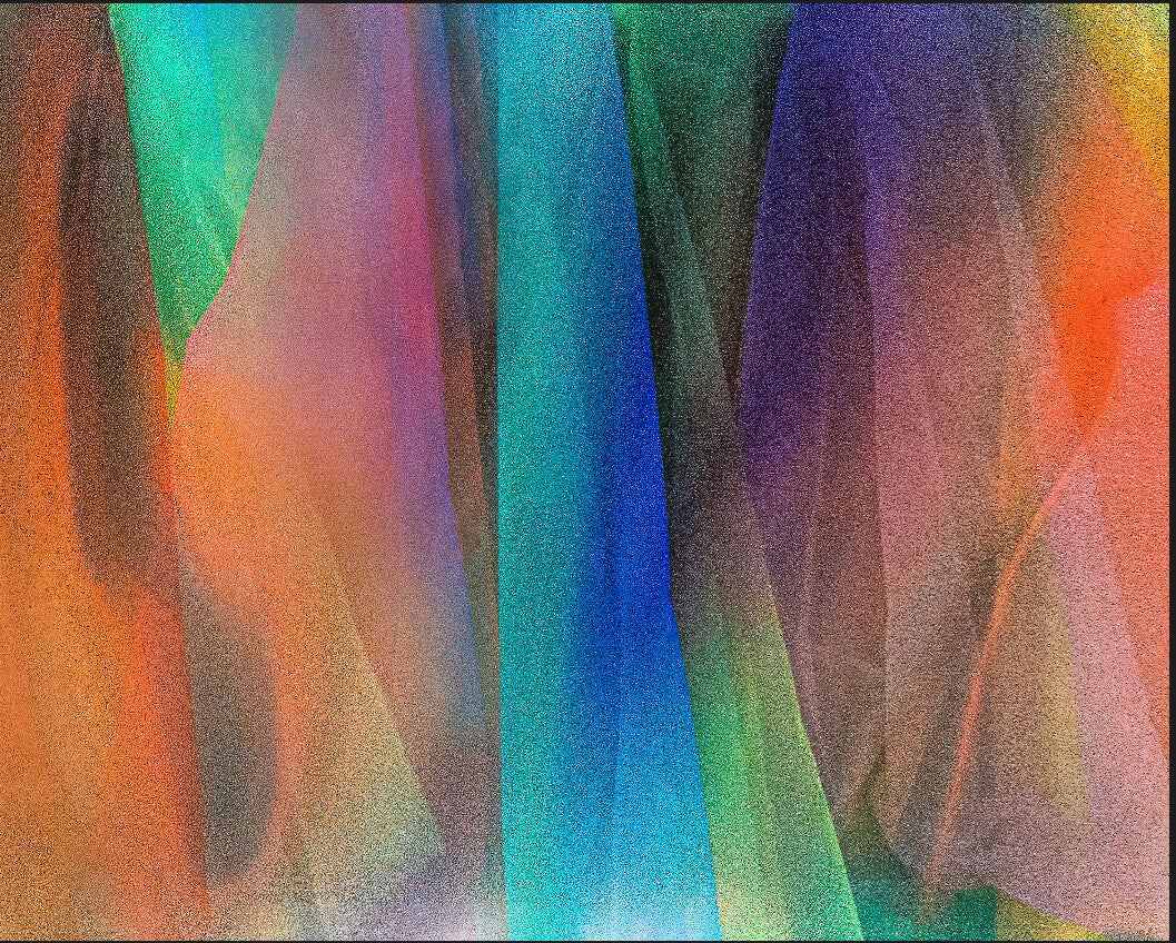This picture, "Emotional Spectrum," looks like colours dancing up and down like a soft rainbow. It starts with warm orange at the bottom, then goes up to bright yellow and green, and ends with cool blue and purple at the top. The colours blend together and look a bit rough, like they were made with a camera. It's like looking at different feelings all at once, full of life and moving.